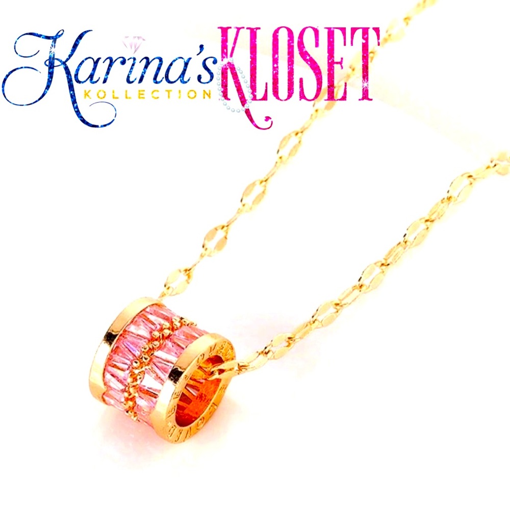 Pink Sapphire Circle of LOVE 18K Gold Plated Stainless Steel Necklace 🎀
